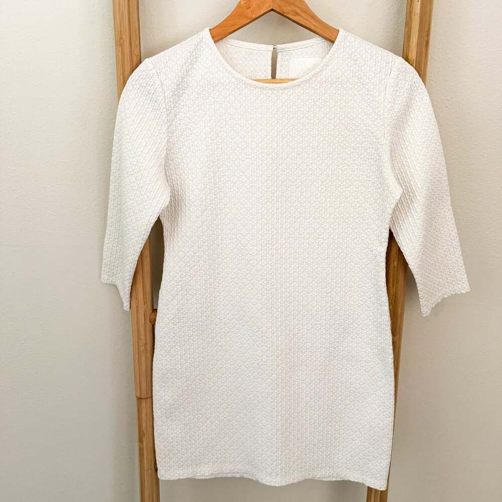 Mare Mare Anthropologie White Textured Mini Dress 3/4 Sleeve Bridal Stretch
